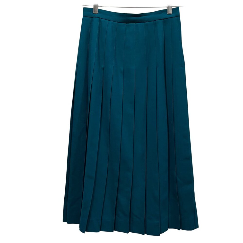 Talbots 90s Vtg Wool Knife Pleat Midi Skirt, USA, Teal, 10
